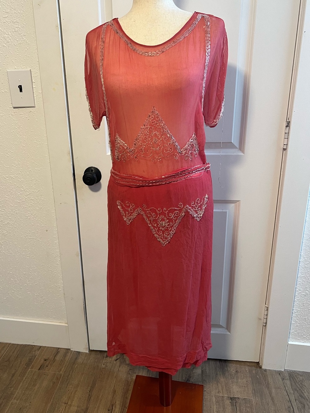 Antique 1920s Flapper Dress, Art Deco, Beaded Silk Chiffon, Study Piece Gatsby